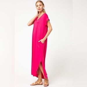 Entro Vibrant Pink Maxi Dress Stretchy Comfort Women’s Small Lightweight Travel